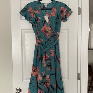 Floral Blue and Pink Wrap Dress